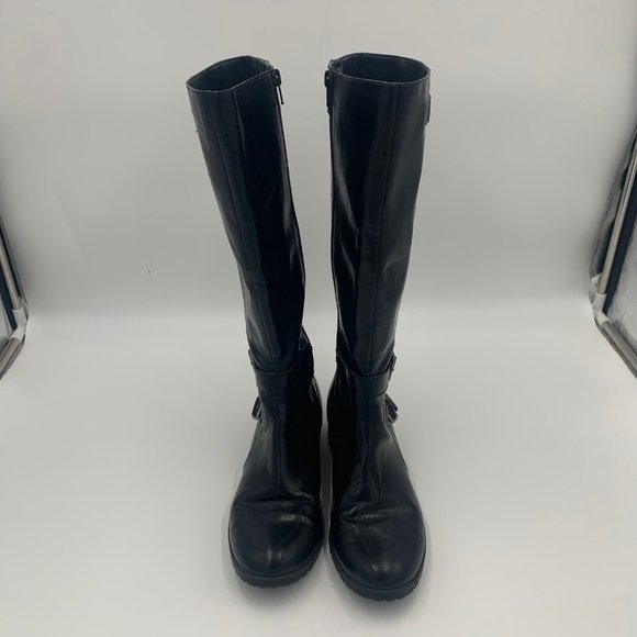 CHAPS Camara Black Leather Knee High Boot Size 8B - Picture 1 of 7